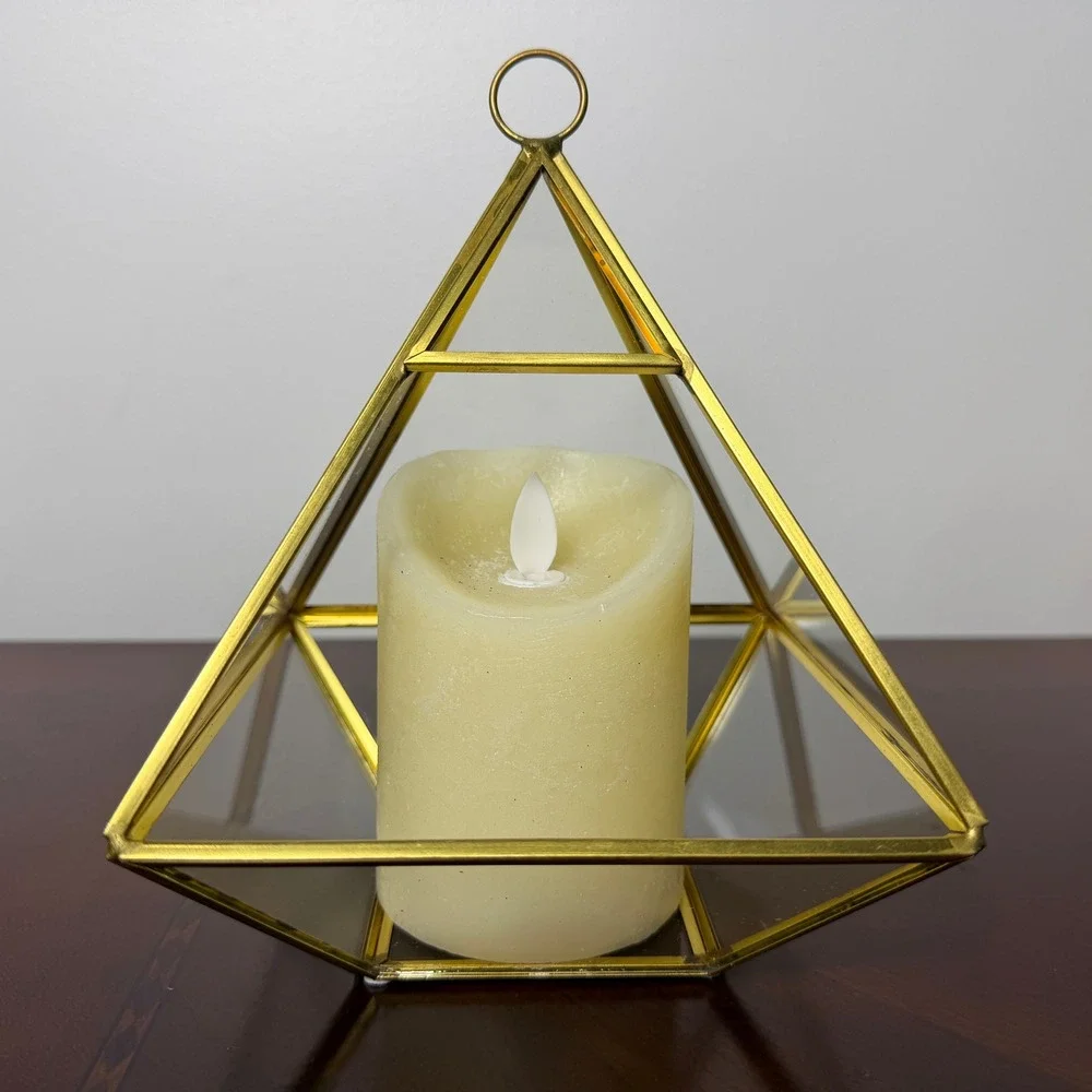 Vintage Brass Glass Pyramid Terrarium Geometric Display Case MCM Boho 80s‎ Decor